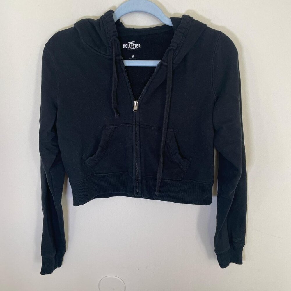 Hollister California Black Zip Up Cropped Hoodie